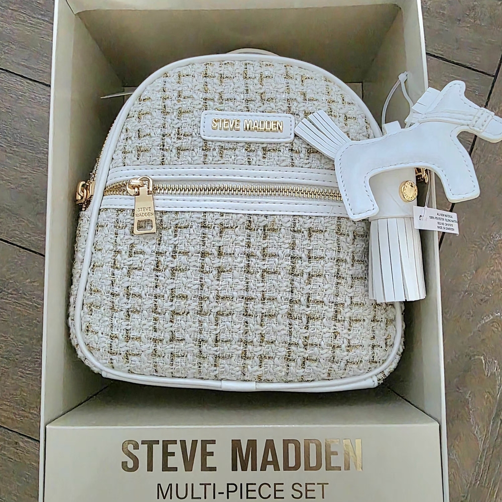 Steve Madden Cream and Gold Backpack Set